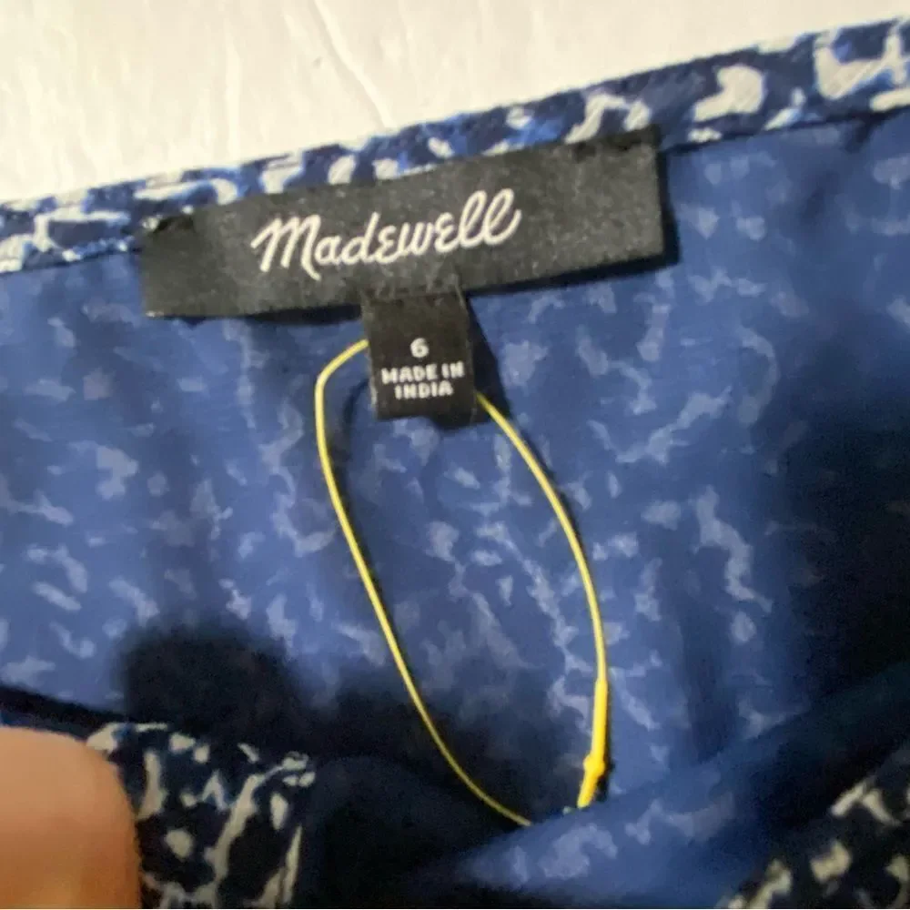 NWT Madewell Bengali Print Sweetheart Puff Sleeve Button Front Blouse Blue 6
